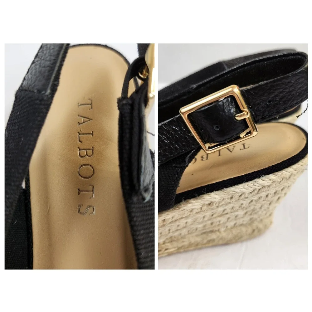 Talbots Black Canvas Slingback‎ Wedge Espadrille Heels Women's Size 7.5M